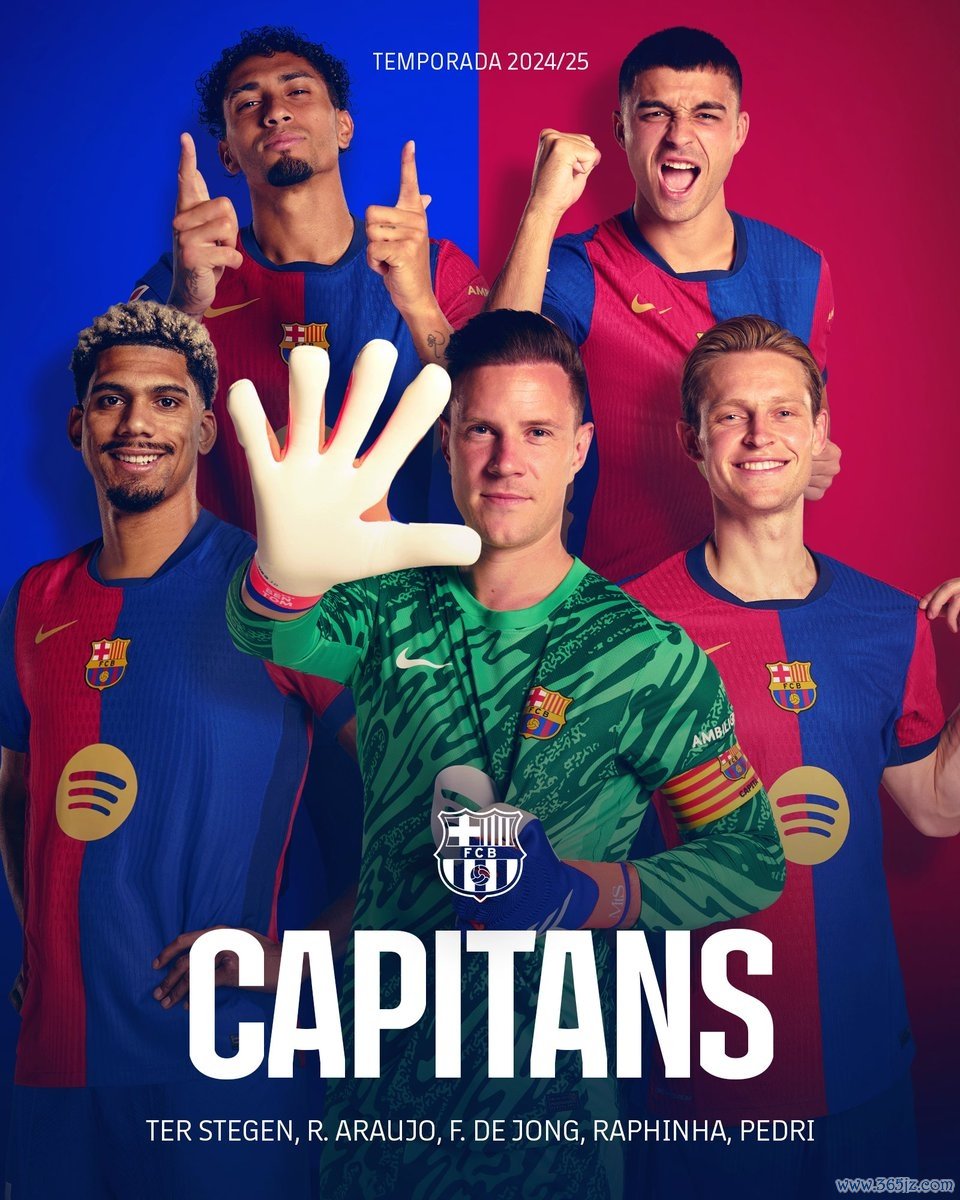 巴萨官宣队长顺位：特尔施特根、阿劳霍、德容、拉菲尼亚和佩德里