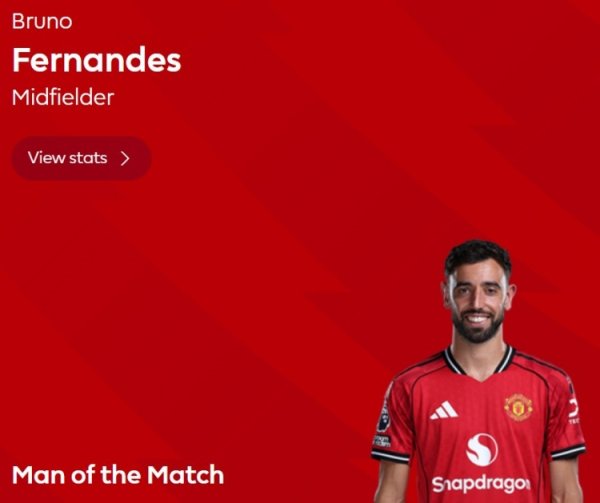 助攻双响！英超官方：B费当选曼联2-1水晶宫球迷票选全场最好